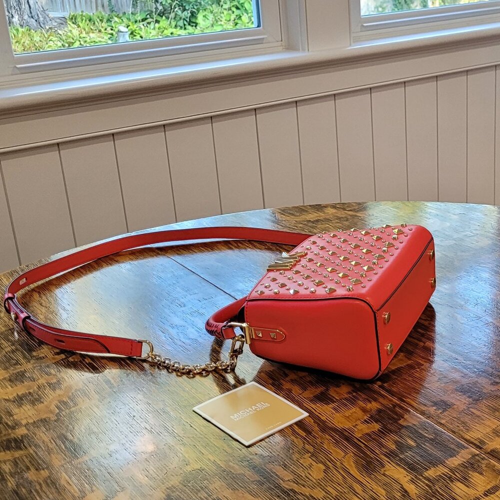 NWOT Michael Kors Gold Studded Crossbody Bag. Red. Gold Chain. Removable Strap. - Picture 16 of 16